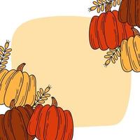 Hand autumn drawn Thanksgiving card. Pumpkin design vector