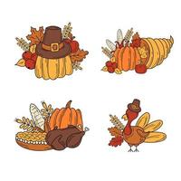 Hand drawn Thanksgiving elements for card design. Holiday card in doodle style vector