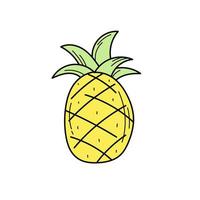 Simple yellow hand drawn pineapple icon on white vector