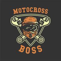 motocross logo design motocross boss with helmet and wrench vintage illustration vector