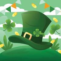 Saint Patrick's Hat and Clover Leaves vector