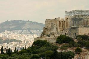 Restoration being done to the Parthenon atop of the Acropolis in Athens, Greece photo