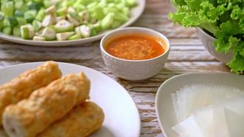 Vietnamese pork meatballs with vegetables wrap and vegetables set - Nam Nearing or Nham Due - Vietnamese food style video