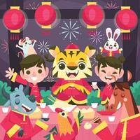 Friends Celebrating the Year of the Tiger vector