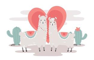 Cute Couple Llama in Love vector