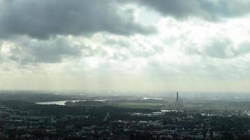 Dusseldorf, Germany - February 20, 2020. Scenic view of the city of Dusseldorf, the embankment of the river and the Rhine. Aerial view of a European city in Germany. Aerial view of a drone. Panorama. photo