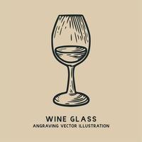 Ilustración de vector de grabado dibujado a mano vintage de copa de vino