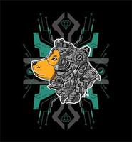 robot head dog with a cyberpunk background vector illustration