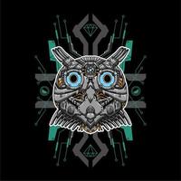 robot head owl with a cyberpunk background vector illustration