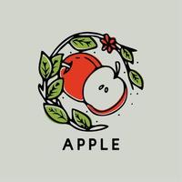 Red apple with leaf vintage hand drawn illustration vector