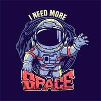 diseño de camiseta necesito más espacio con astronauta ilustración vintage vector