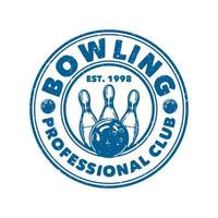 diseño de logotipo club profesional de bolos con bola de boliche golpear bolos ilustración vintage vector