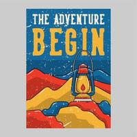 outdoor poster design the adventure begin vintage illustration vector