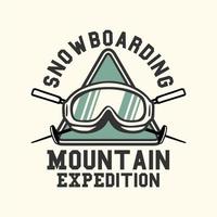 diseño de logotipo snowboard expedición de montaña ilustración vintage vector