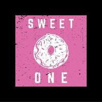 diseño de camiseta dulce con donut y fondo negro ilustración vintage vector