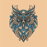 vintage illustration owl head with engraving style vector