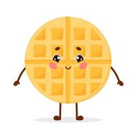 Cute cartoon character waffle standing single and smiling. Vector illustration isolated on white background.