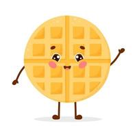 Cute cartoon character waffle standing happy and waving. Vector illustration isolated on white background.