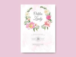 Beautiful floral watercolor wedding invitation template vector