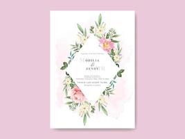 Beautiful floral watercolor wedding invitation template vector