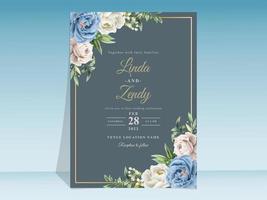 Blue roses wedding invitation template vector