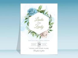 Blue roses wedding invitation template vector