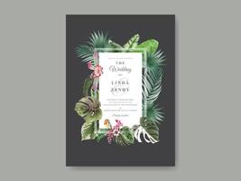 Beautiful tropical floral wedding invitation template vector