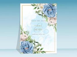 Blue roses wedding invitation template vector