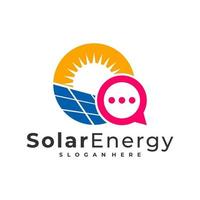 Plantilla de vector de logotipo de chat solar, conceptos de diseño de logotipo de energía solar creativa