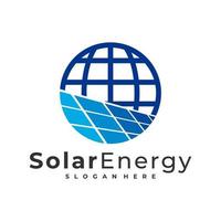 Plantilla de vector de logotipo solar mundial, conceptos de diseño de logotipo de energía solar creativa