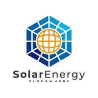 Plantilla de vector de logotipo solar mundial, conceptos de diseño de logotipo de energía solar creativa