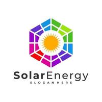 Plantilla de vector de logotipo solar colorido, conceptos de diseño de logotipo de energía de panel solar creativo