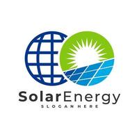 Plantilla de vector de logotipo solar mundial, conceptos de diseño de logotipo de energía solar creativa