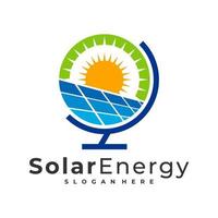 Plantilla de vector de logotipo solar mundial, conceptos de diseño de logotipo de energía solar creativa