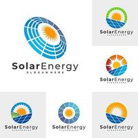 conjunto de plantilla de vector de logotipo solar, conceptos de diseño de logotipo de energía solar creativa