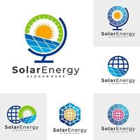 conjunto de plantilla de vector de logotipo solar mundial, conceptos de diseño de logotipo de energía solar creativa