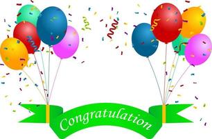 congratulation greeting with balloon and confetti in transparent background vector