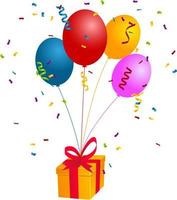 confeti de globos con paquete de caja de regalo para cumpleaños vector