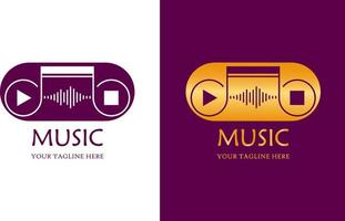 logotipo de música, logotipo del reproductor multimedia y logotipo de radio en dos estilos vector