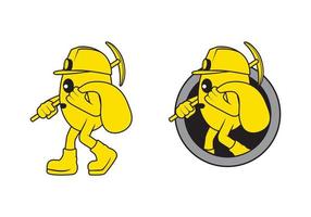 Gold miner mascot cartoon character design illustration vector