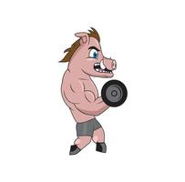 Pig fitness bodybuilder cartoon character design illustration vector