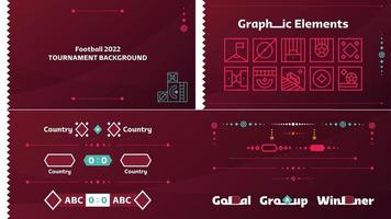 2022 Football or Soccer Championship design elements vector set. 2022 official empty color red background. Vectors, Banners, Posters, Social Media kit, templates, scoreboard