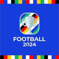 2024 football championship vector logo. Football or soccer 2024 logotype emblem on not official blue background with country flag colourful lines. Sport football logo with cup trophy.