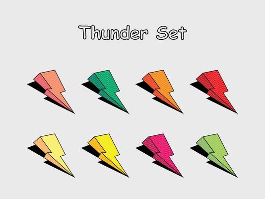 Thunder set illustration, cartoon style of thunder