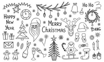 Christmas set. Happy New Year set. doodle christmas element. Vector illustration for backgrounds, web, mobil design, wallpapers, packaging, stickers, seasonal design. Isolated on white background.