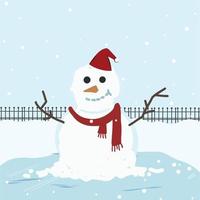 Winter Christmas holidays snowman. Cheerful snowmen in santa costumes. Snowman chef, magician, snowman with hat and scarf during snowing christmas. Modern flat set of vector illustration.
