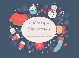 Merry Christmas and Happy New Year greeting card. Christmas elements. vector