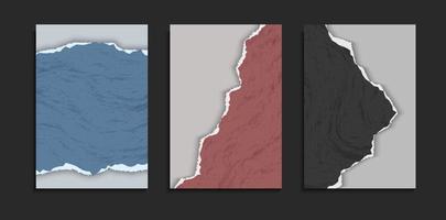 Set Of Paper Torn Ripped With Chalk Texture Design In White Background vector