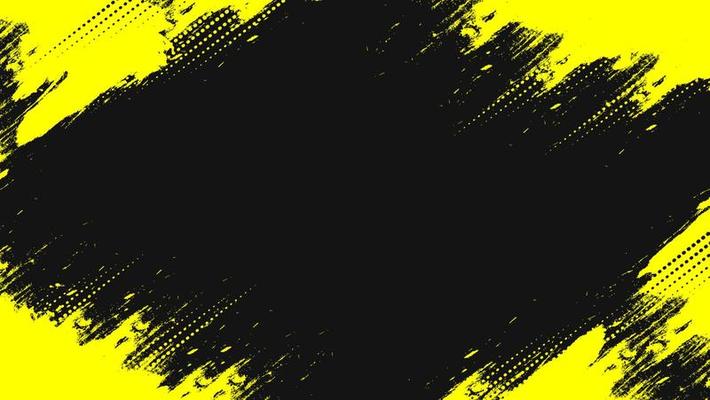 Abstract Geometric Yellow Frame Grunge Texture With Halftone Pattern Design In Black Background