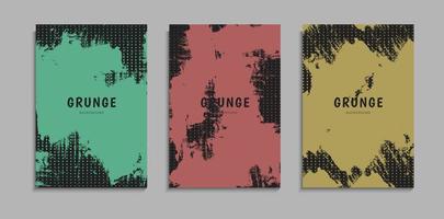 Set Of Abstract Colorful Grunge Texture With Halftone Pattern In Black Background vector